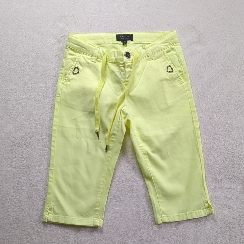 Twin-Set Girl's Cotton Bright Neon Yellow/Lime Green Cropped Capris Size 8